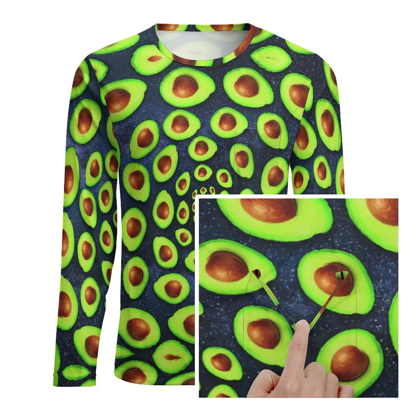 Avocado Spiral T Shirt Green Fruit Print Men Trending T Shirts With Pocket Autumn Tees Long Sleeve Streetwear Big Size Gift