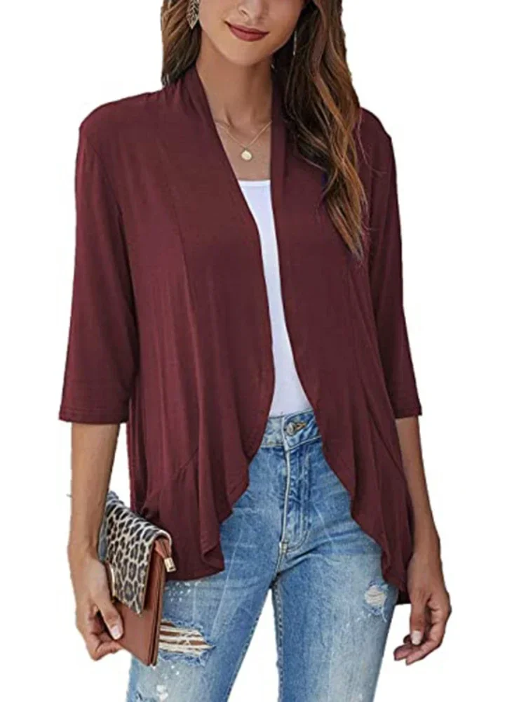 

New Women's Half Sleeve Casual 2023 Spring/Summer Fashion Solid Color Personalized Ruffle Edge Cardigan Top Aesthetic Clothes