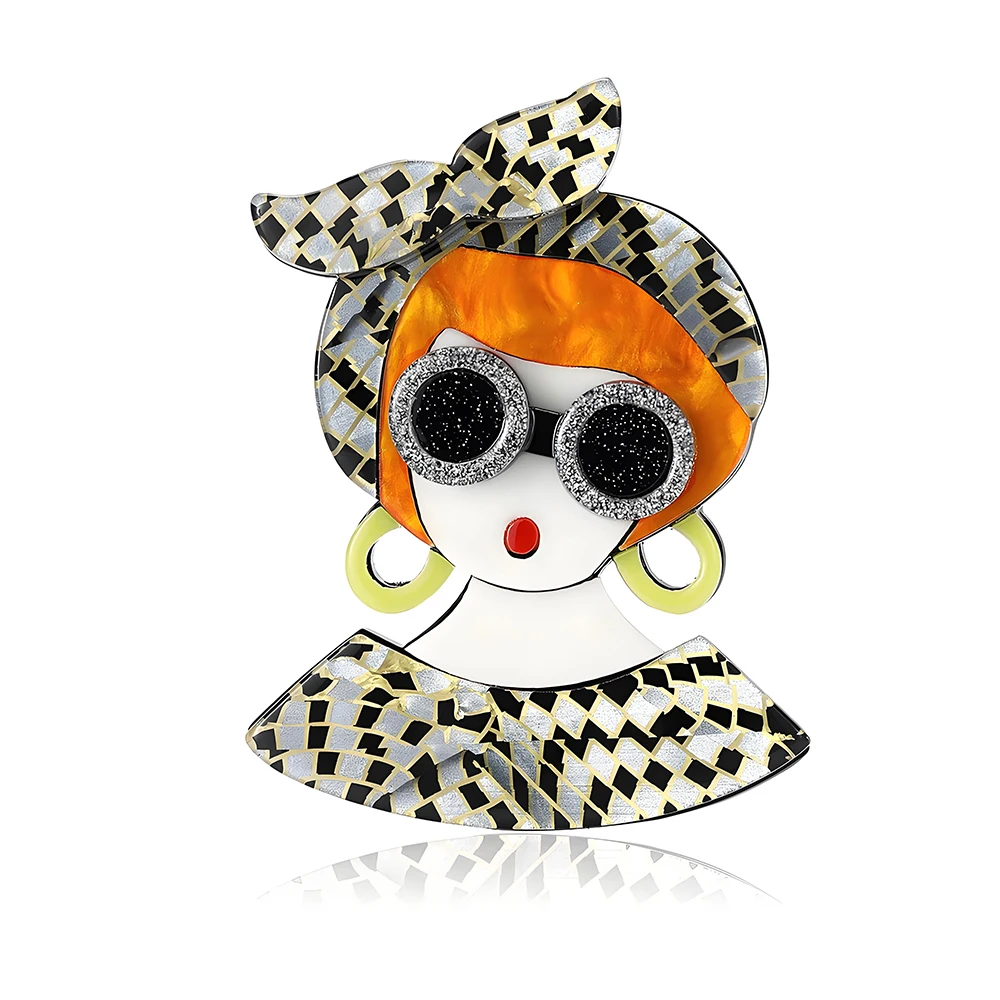 

Creative Acrylic Cartoon Beauty Head Brooch Trendy Cute Modern Lady Girls Figure Pattern Design Acetate Badge Brooch Accessories