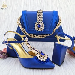 QSGFC bolso tridimensional Noble azul real con zapatos de tacón alto elegantes, Diseño Popular Italiano, zapatos africanos para damas, conjunto de bolsos