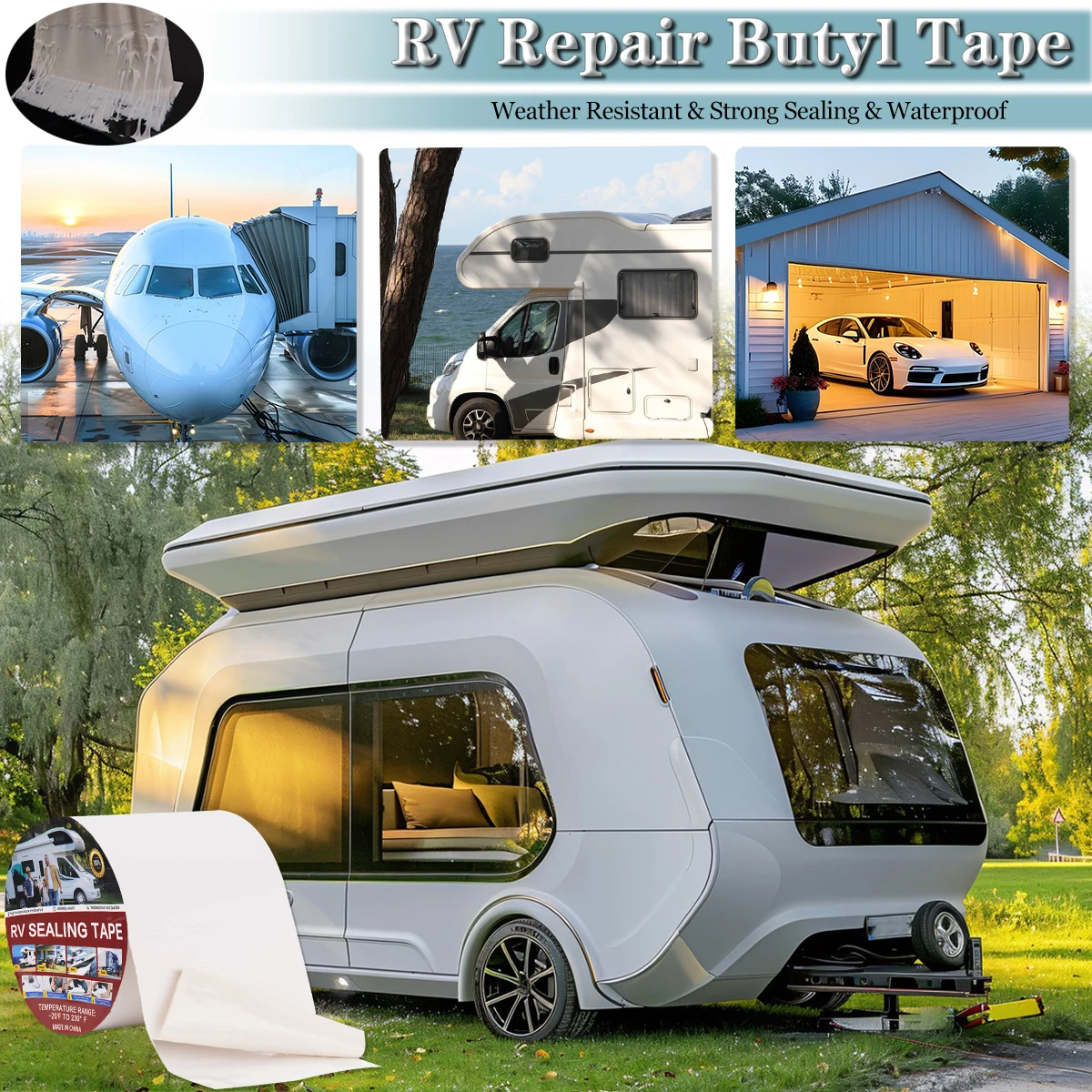 

RV Repair Sealing Tape High-Temperature Resistant Adhesive Camping Trailer Boat Seam Leakage Suitable Repairing Roof Leak/Window