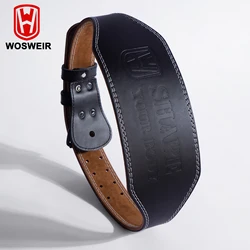 WOSWEIR-Cow Leather Men's Gym Weight Lifting Belt, Lumbar Back Support Equipment, Strength Training Waist Trainer