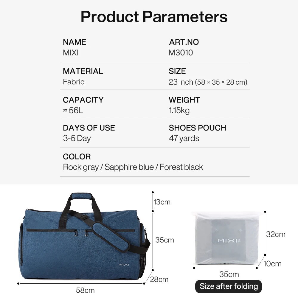 Mixi Multifunctionele Converteerbare Kledingstuk Plunjezak Pak Opbergtas Met Schoenentas Grote Capaciteit Handbagage Voor Op Reis