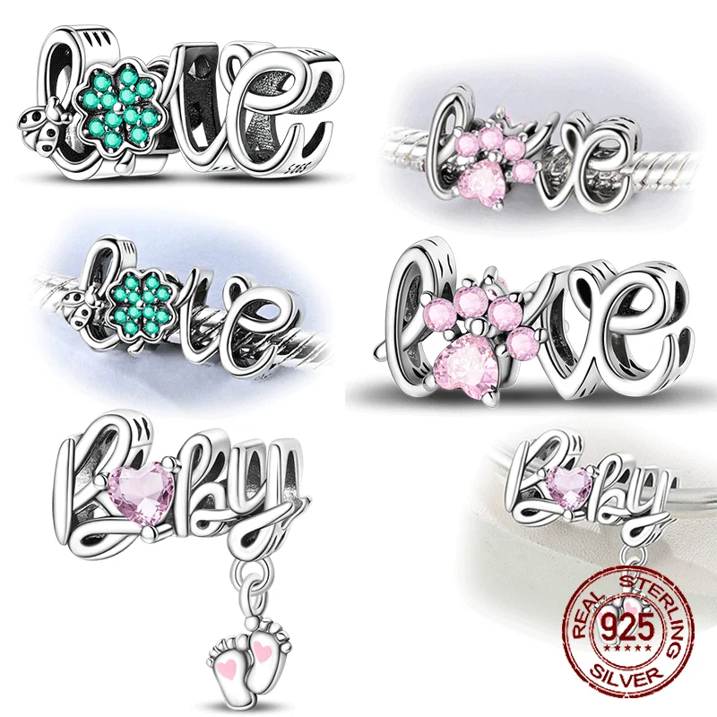 

Стерлингового Серебра 925 пробы, розовый циркон, кулон из бисера LOVE Baby, подвески, ювелирные изделия, подходят для оригинального браслета 925, ожерелье для женщин, подарок «сделай сам»