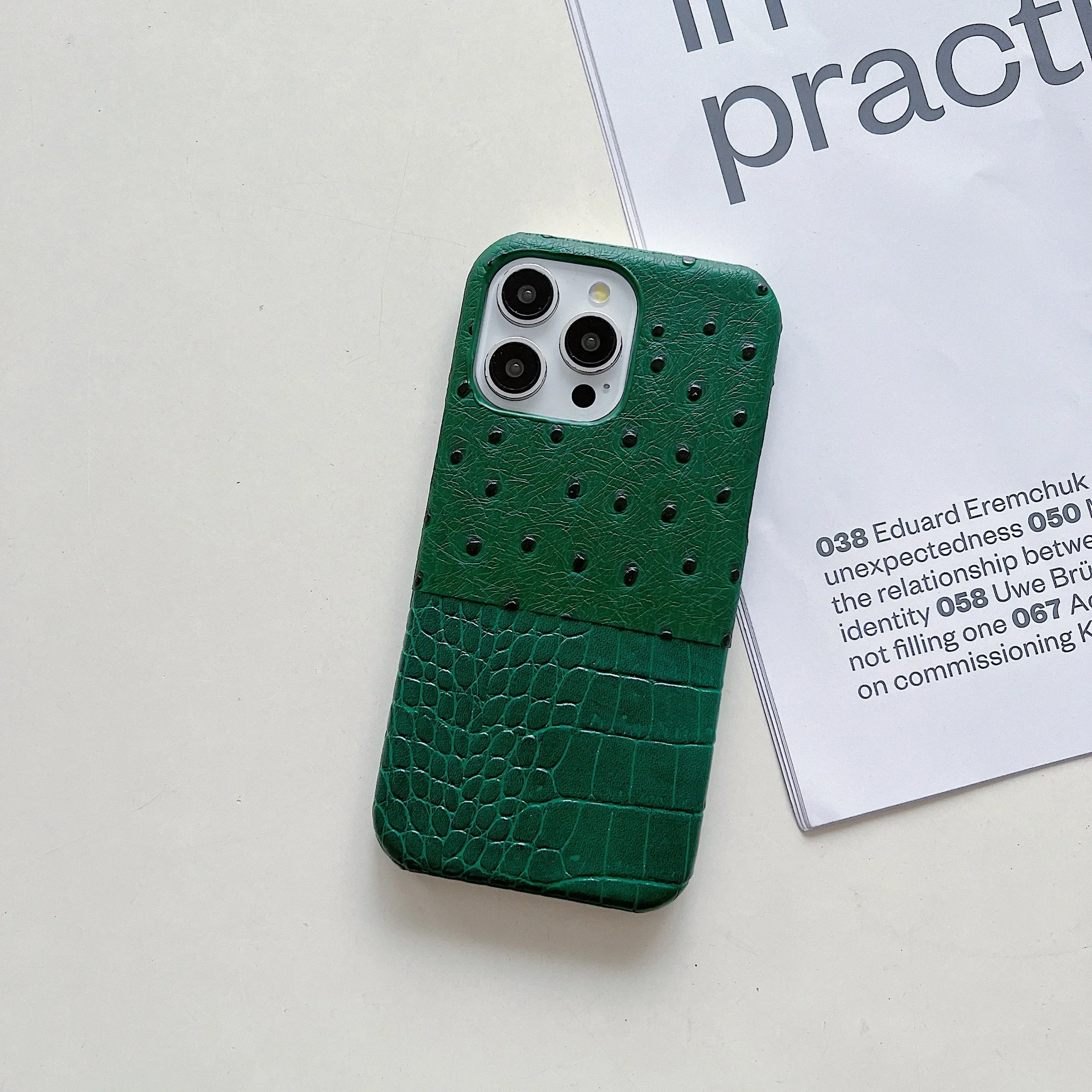 

New Suitable for iPhone 16 Elegant Ostrich Noble Crocodile Splice Phone Case 15 Promax Half Pack 14pro 13 12 Protection Cover