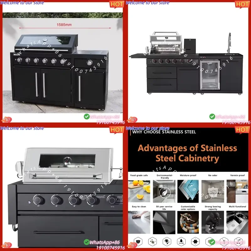 2026Hot BAINENG Free Standing Outdoor Kitchen Stainless Steel Outdoor Worktop 304 Stainless Steel Grill Kitchen Cabinet