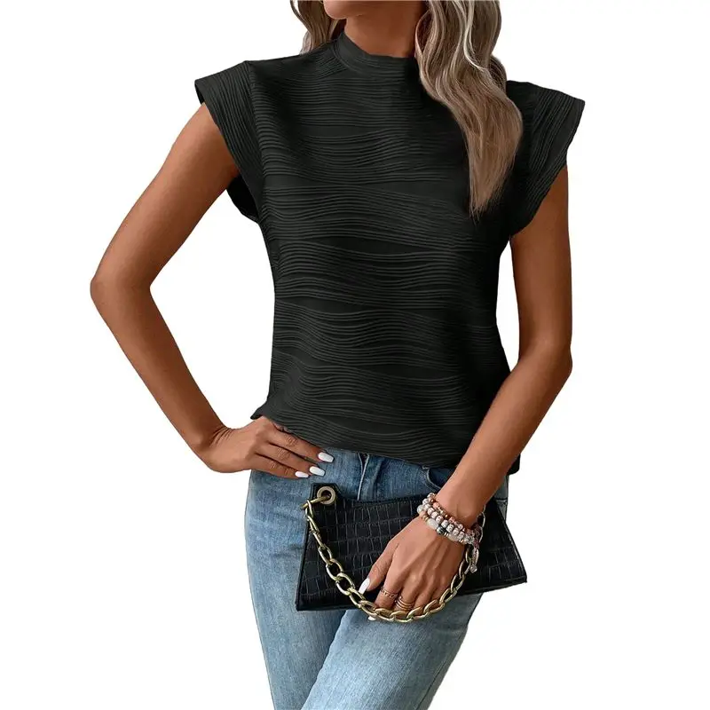 

Womens Short Sleeve Textured Tops Crewneck Knit Elegant Casual Basic T Shirts Tee Blouses Tank Top Summer Slim Fit-A55G