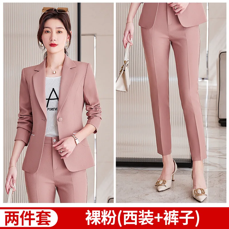 812 Primavera e Autunno Rosa Pendolarismo Elegante Slim Fit Pantaloni da donna Vestito Giacca formale Manica lunga Abbigliamento professionale Clo da donna