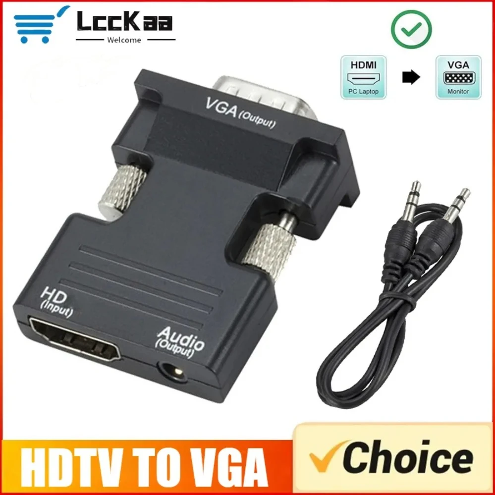 1080P HDMI-compatible Female To VGA Male Converter with 3.5mm Audio Cable HD Video Output for PC Laptop TV Monitor Projector
