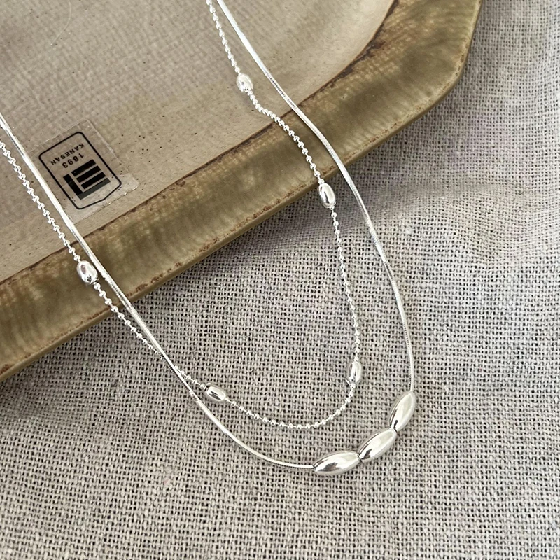 

New 925 Sterling Silver Double Layer Necklace Simple Charm Geometric Shape Pendant Choker Birthday Party Gift Exquisite Jewelry