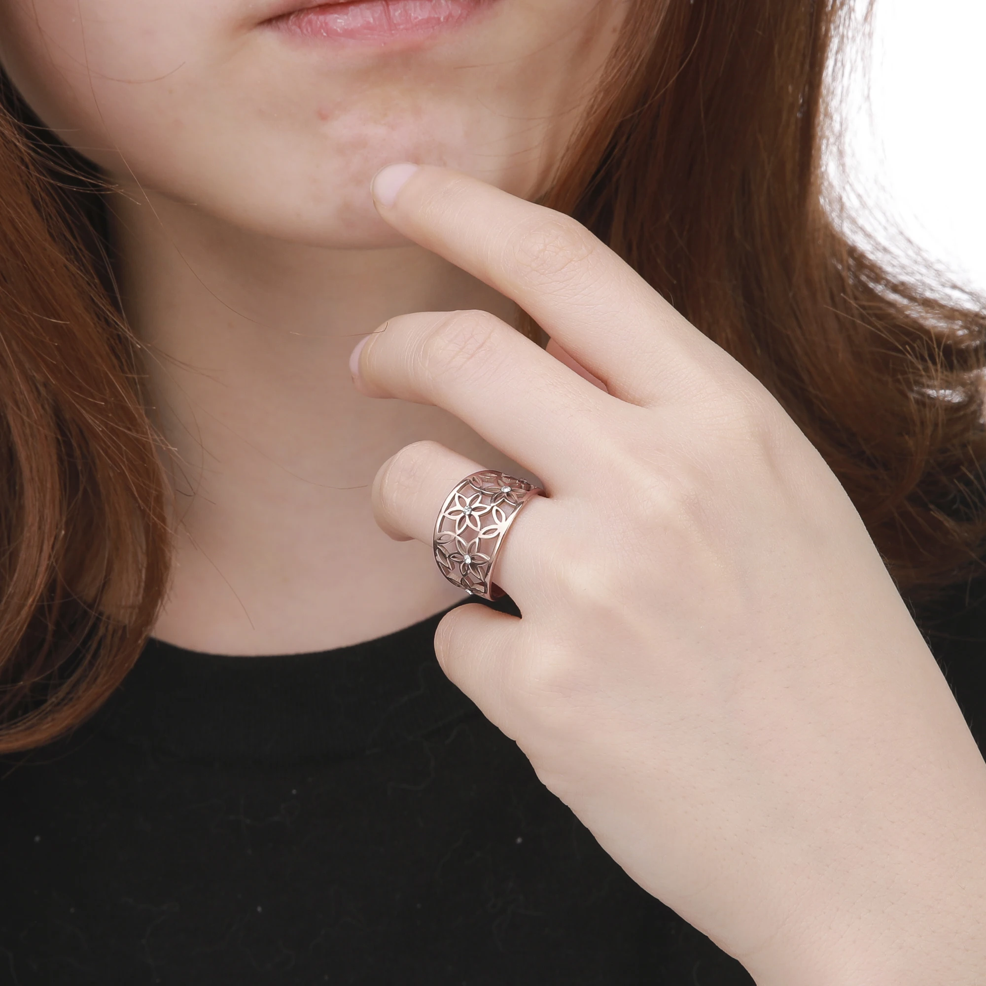 COOLTIME Flower of Life Zircon Rings Stainless Steel Rhinestone Engagement Finger Rings for Women Trend Jewelry Gift Wholesale