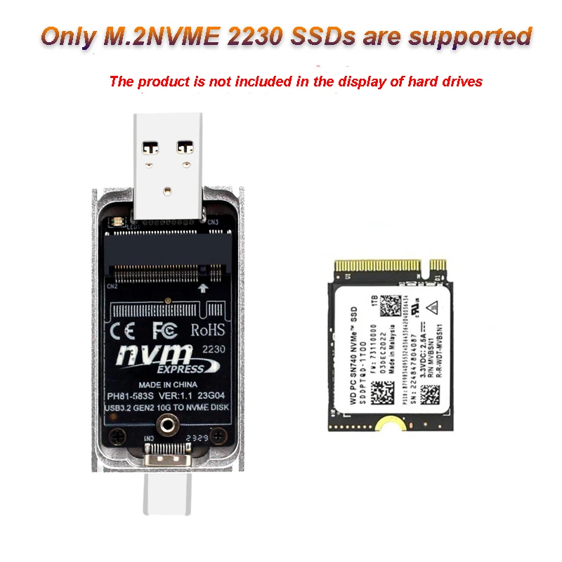 M.2 NVME 2230 SSD Chassis JMS583 Master USB 3.2 GEN2 10GBPS M.2 NVME SSD High Speed SSD Chassis for Laptop/PC