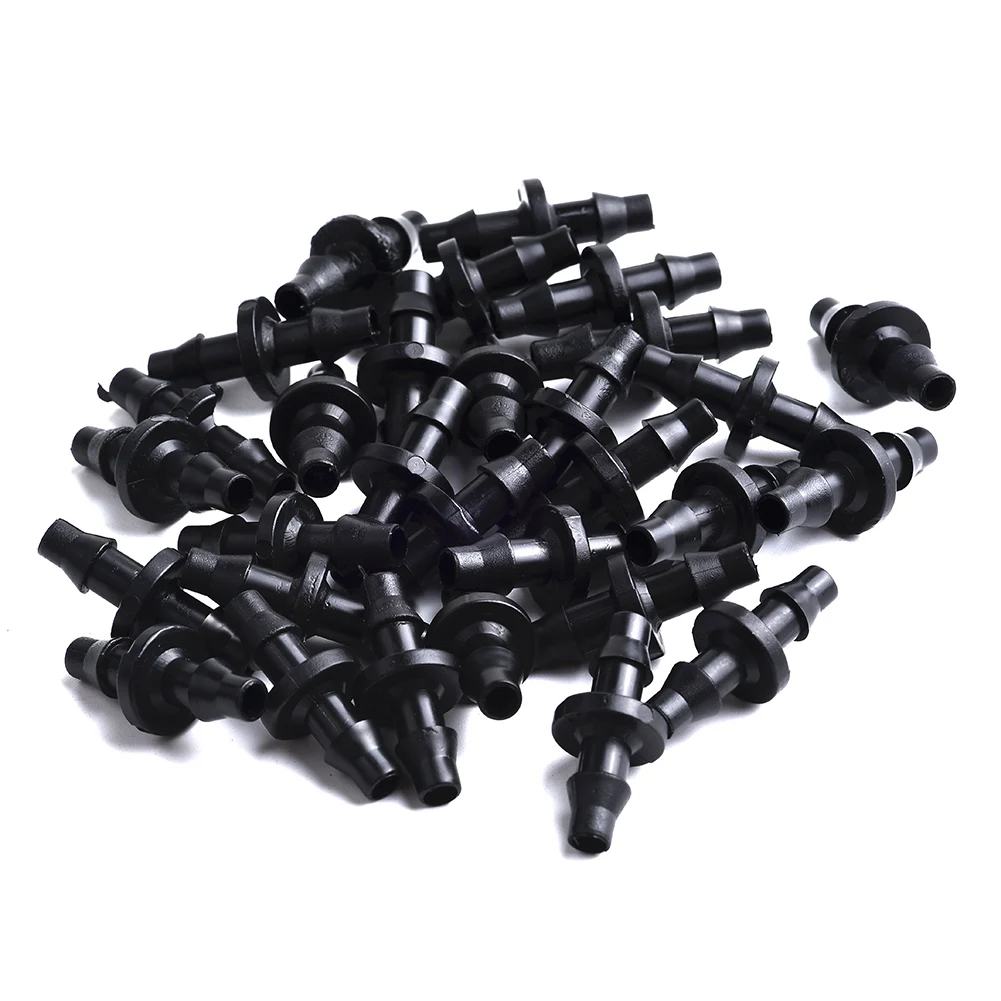 for 4/7mm hose Irrigation Connector Barbed Connector for Double Way Garden Drip 100PC Black Practical High Quality