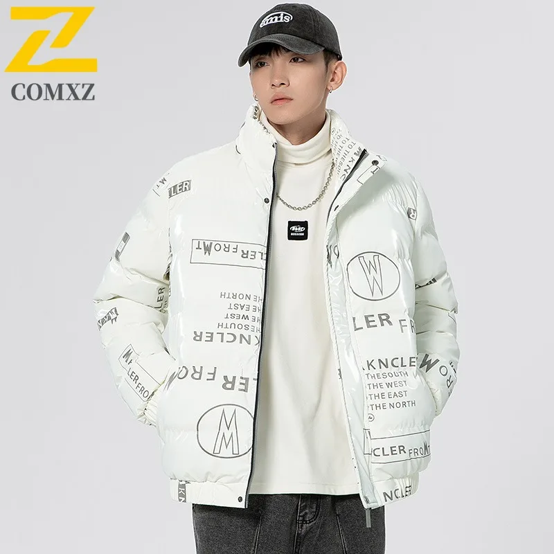 

COMXZ 2025 New Men Bread Jacket Letter Print Lightweight Cold Proof Warm Travel Ski Padding Coat Trendy Cotton Padded Jacket