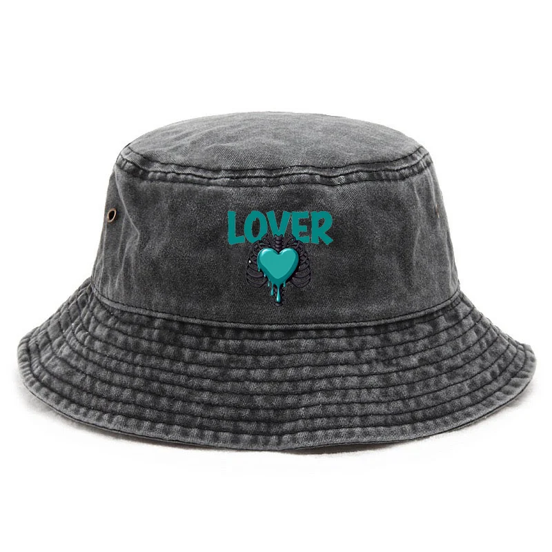 Personalizza il cappello da pescatore vintage in cotone lavato con amante del cuore per coppie, protezione solare, regalo per festival all'aperto, coppia di berretti