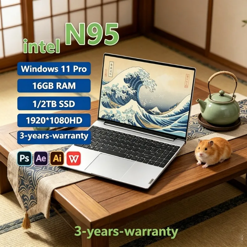 

Ultra Thin Fashion 14.1'' Laptop Intel N95 Powerful Chip Big SSD Smooth Running Home Business Working Notebook