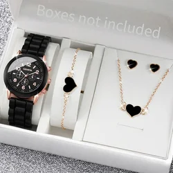 5 pcs Fashion Women Quartz Watch Female Clock Heart Necklace Bracelet Luxury Design Ladies Silicone Wrist Watch Montre Femme