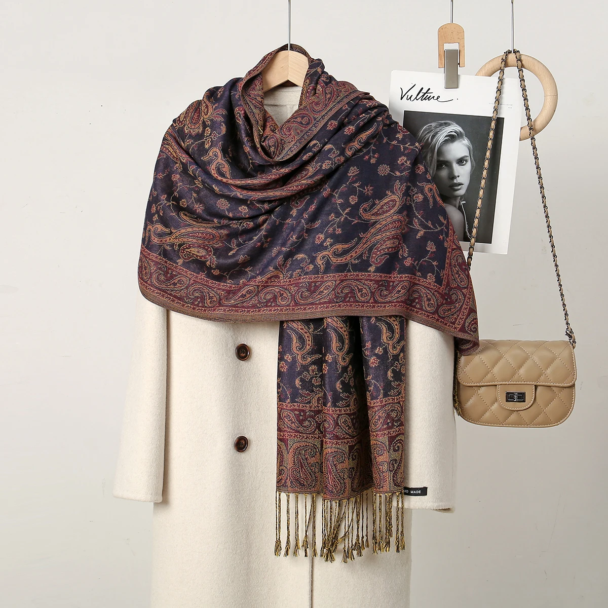 Großhandel Paisley Baumwoll schal Frauen Jacquard Cashew bedruckte Schals weibliche Quaste Retro Decke Vintage Sonnenschutz Wraps Schals – Detail 10