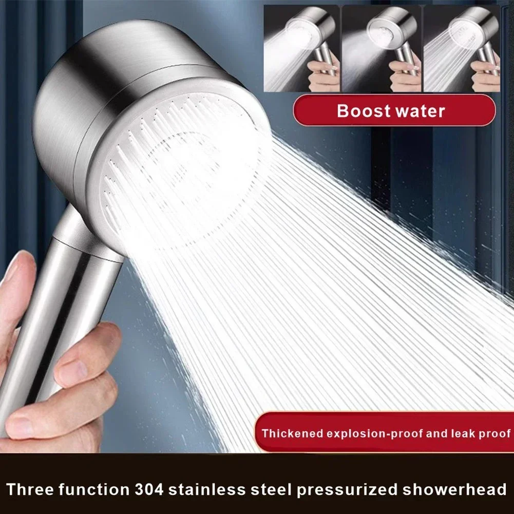 

High Pressure Water-Saving Stainless Steel Shower Head With 3 Jet Types Handheld Shower Head High Pressure Water Saving Sprayer