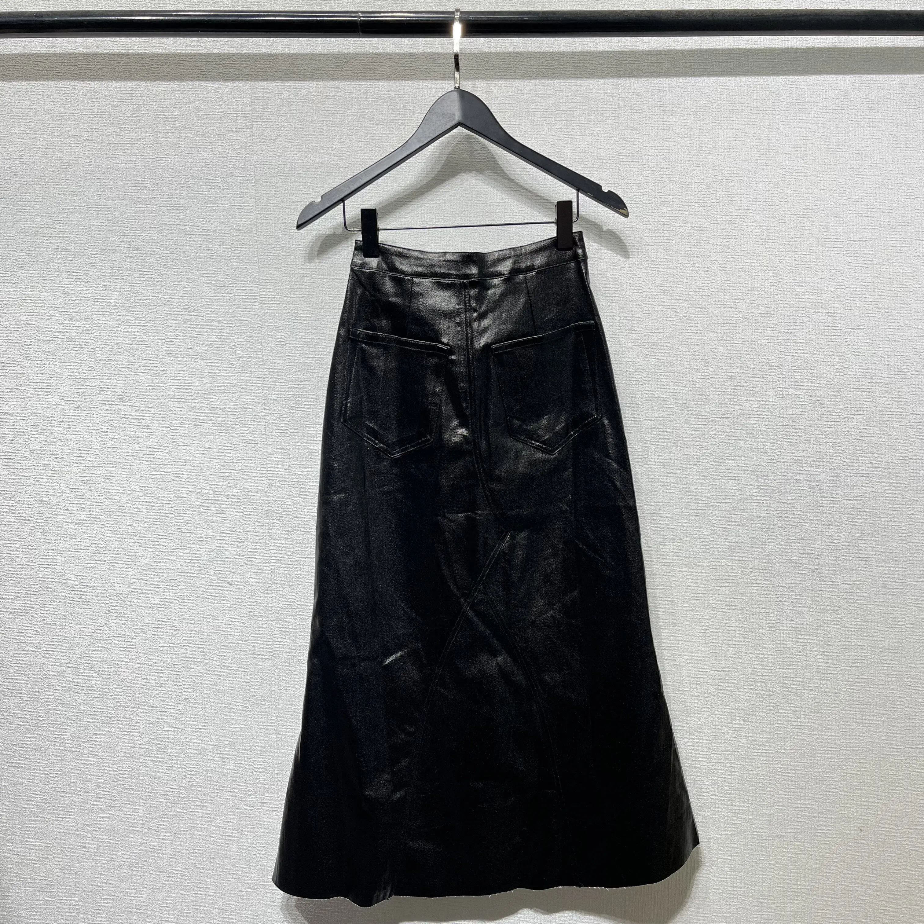 Designer Style Fall Dark Gothic R-Line O-Coating Waxed Finish Slim Fit High Waist Fishmax Denim Maxi Skirt for Women