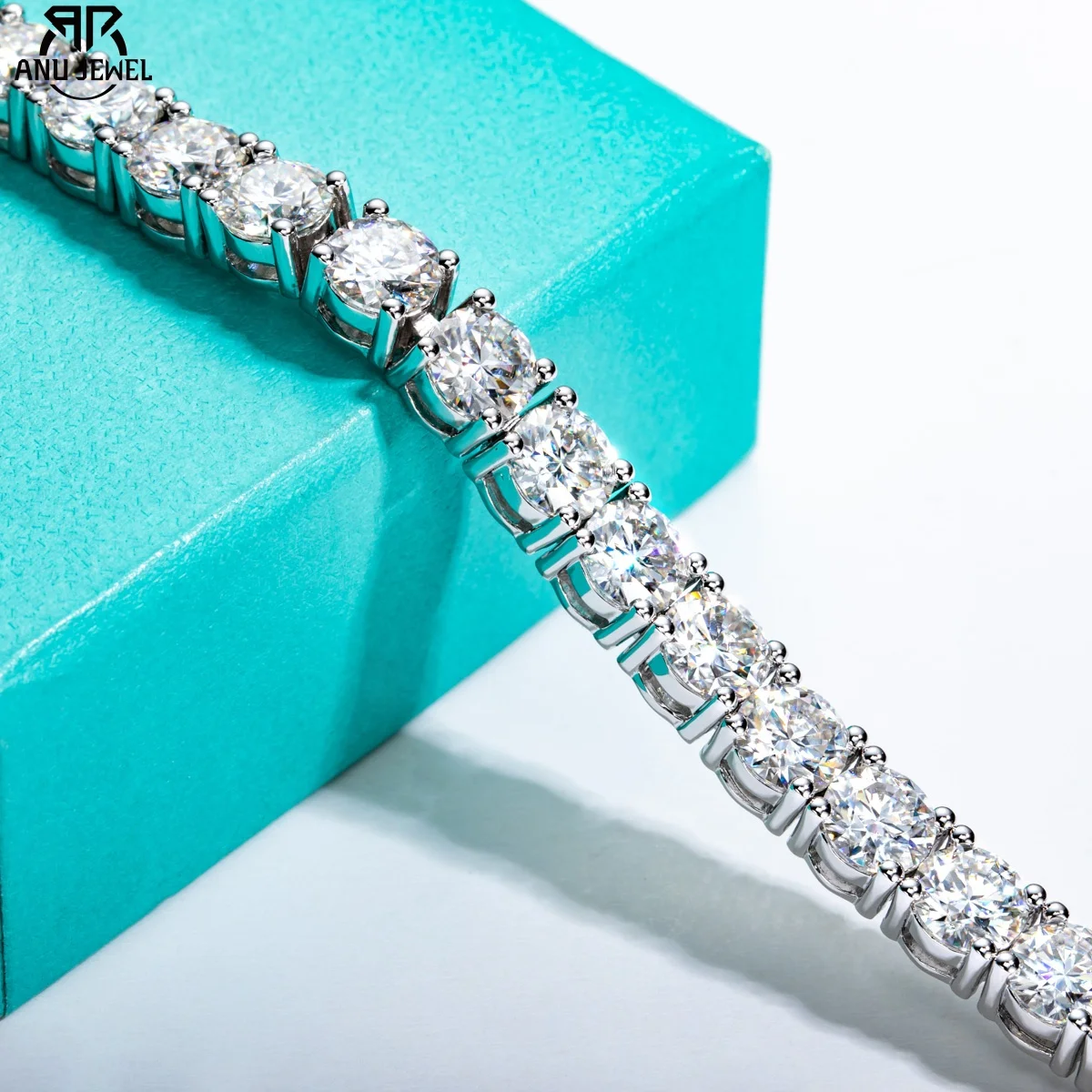 

AnuJewel 6.5mm 24-29cttw D Color Moissanite Diamond Tennis Bracelet On Hand 925 Sterling Silver Wedding Bracelets For Woman