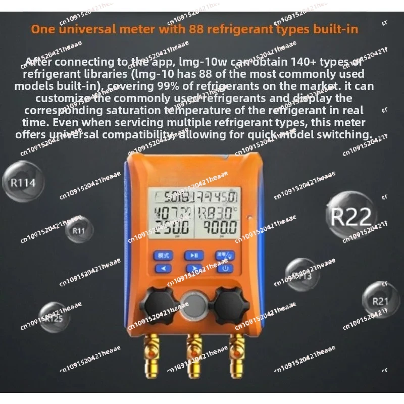 Suitable for10W Wireless Digital Manifold Gauge Set Data Logging Refrigerant HVAC Gauges with Hoses, Thermometer Clamps LMG-10