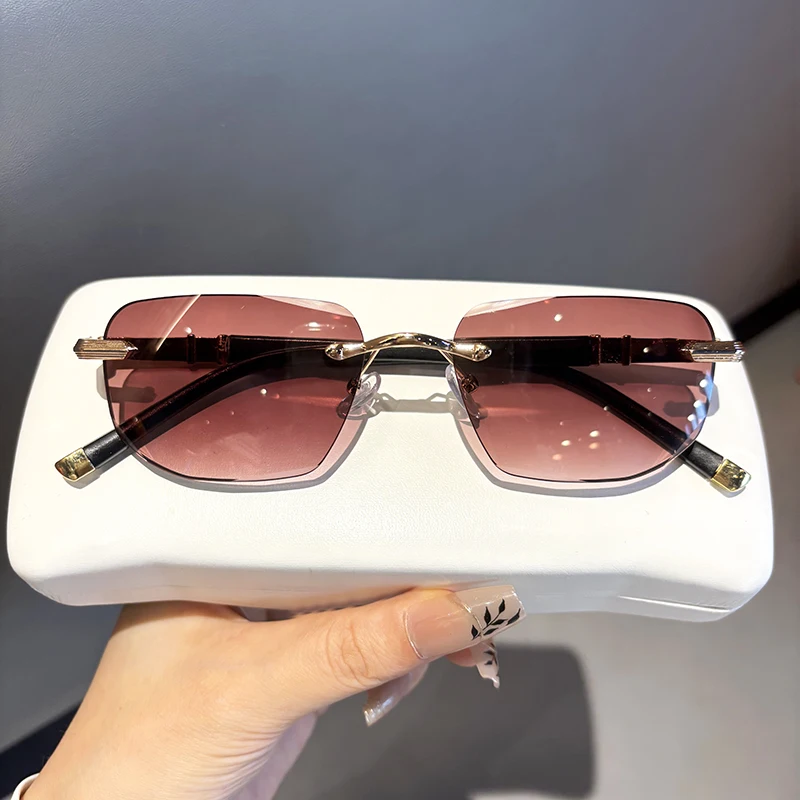 

New Brown Sunshade Eye Protection Reading Glasses Middle-Aged Elderly People High-End Frameless Diamond-Cut Edge Anti-Uv