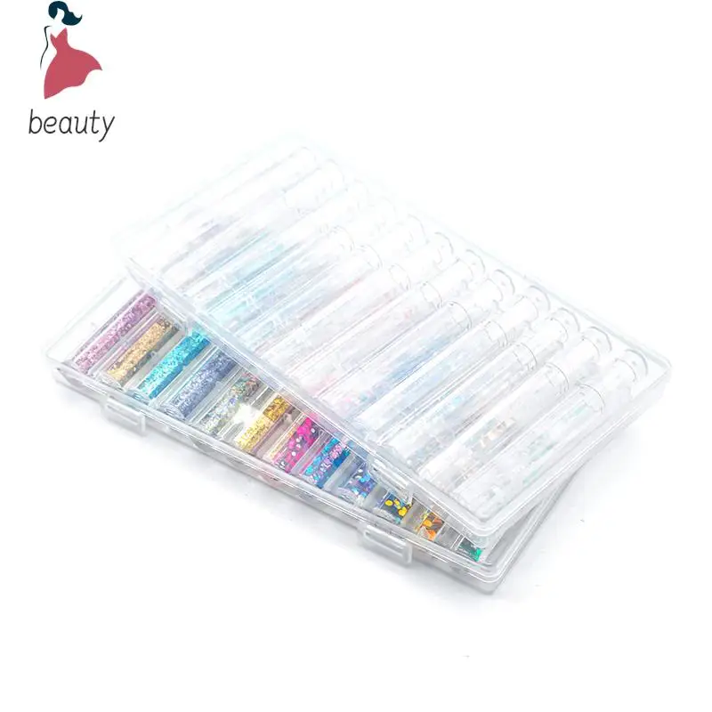 12Pcs/Box Nail Art Decoration Storage Tube Case Nail Charm Rhinestones Gems Clear Plastic Empty Storage Container Display