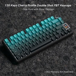 Double Shot PBT 135 Keys Keycaps Gradient Cyan Cherry Profile Keycap Side Print RGB Backlit Keycap for MX Switches Keyboards