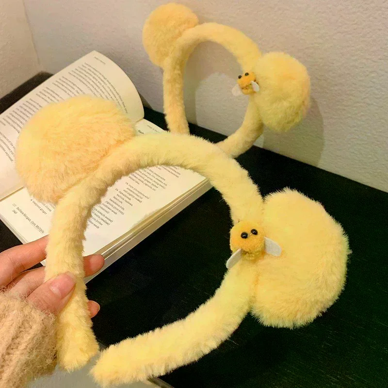 Serre-tête en peluche mignon avec oreilles d'abeille et d'ours pour femmes et filles, idéal pour le lavage du visage, bandeaux animaux adorables, accessoires de mode pour cheveux, parfait pour le cosplay
