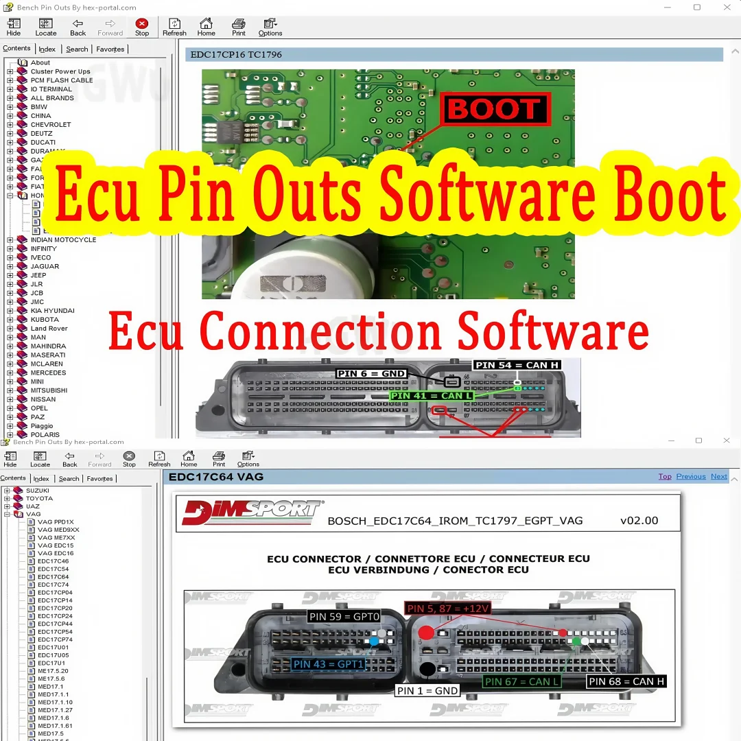 Ecu Pin Outs Software Boot Ecu PinOuts اتصال مجموعة برامج إصلاح الملفات دليل المبتدئين إلى مخطط الأسلاك القابل للتحرير ECU