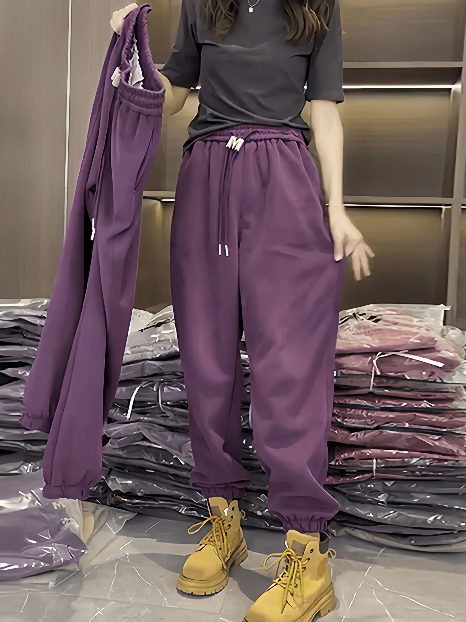 Casual Cotton Harem Pants Women's Spring Autumn New Loose Elastic Waist Stylish Loose Small Size Cuffed Long Trousers