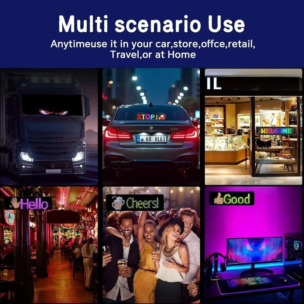 Pannelli a matrice LED Dual Pack - Luci flessibili per parabrezza per auto con controllo app e Bluetooth, animazioni fai da te e sincronizzazione musicale, 13,7x4