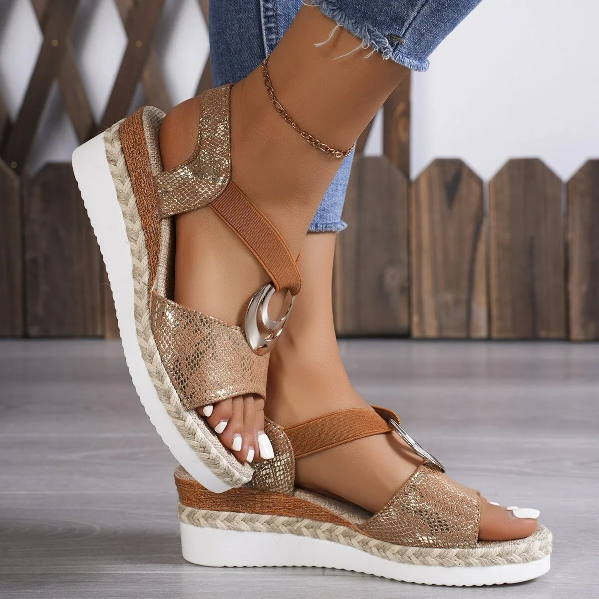Women's Wedges Sandals  Summer Snake Print Platform Sandals Gladiator Shoes Woman Comfort Casual Med Heels Sandals Size 36-43