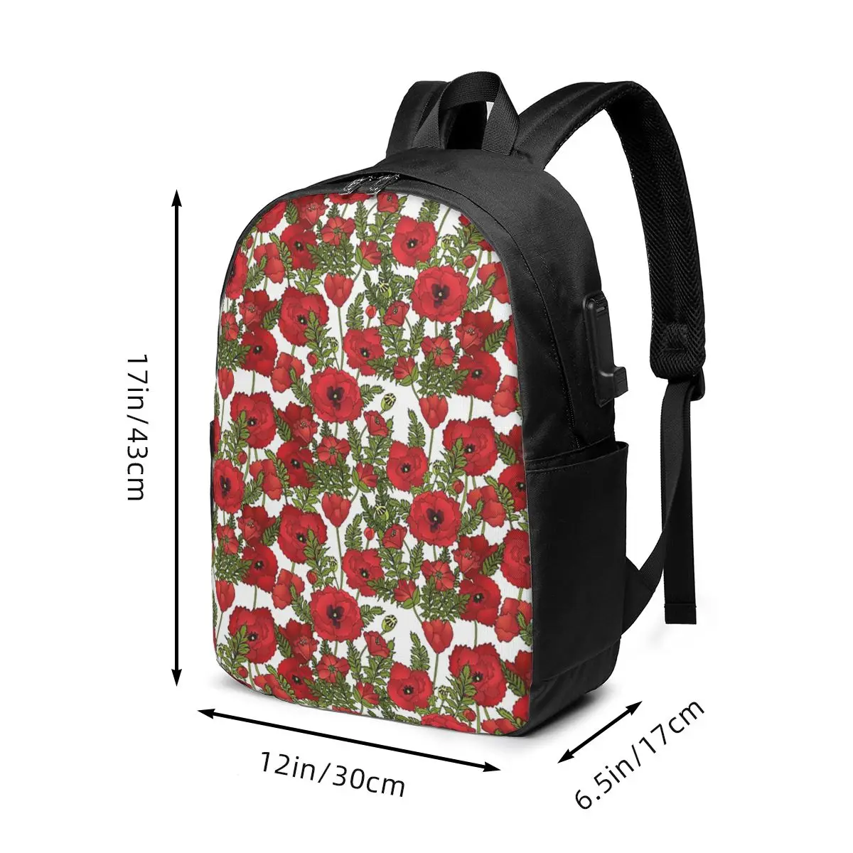 Poppy Flower And Plant Pattern Backpack Travel Notebook Bag Computer College Student School Bag Laptop Shoulder Bags Men Women