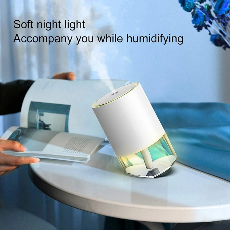 Humidificador de pulverización oblicuo de 350Ml, humidificador de membrana atomizada de cerámica, Mini humidificador de luz nocturna para el hogar