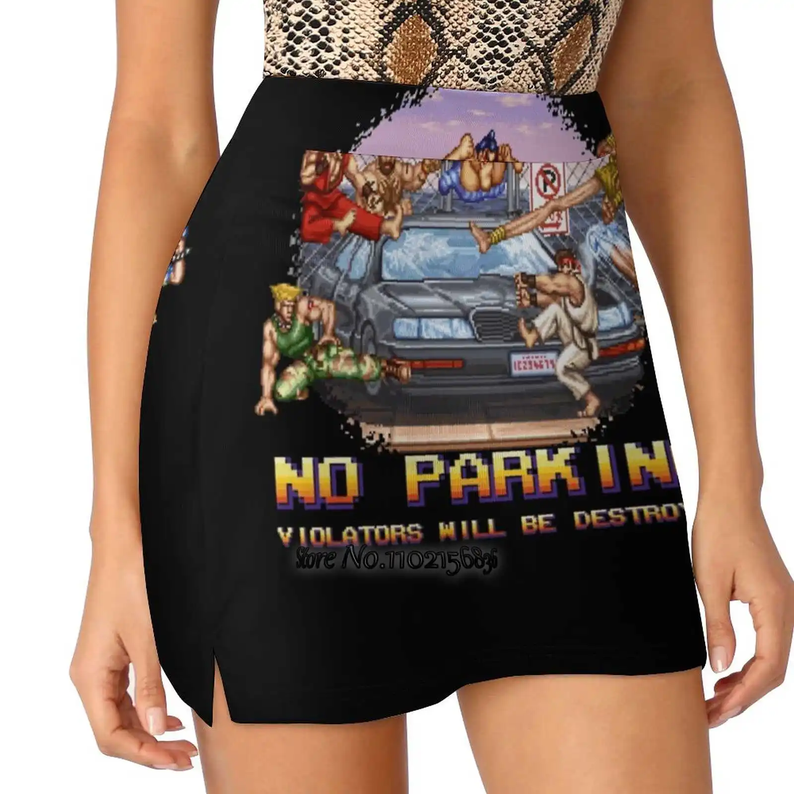 

No Parking Violators Will Be Destroyed Women Sports Lining Skirt Tennis Dance Fitness Short Printed Skirts 8Bit 8 Bit Gaming