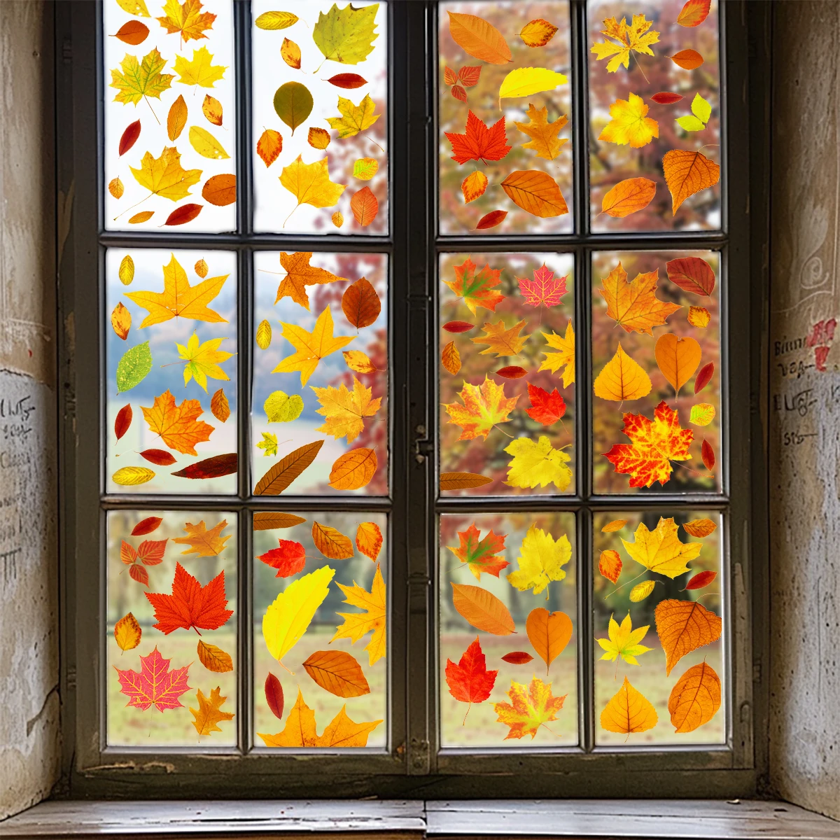 Yellow Maple Leaf Glue-free Wall Stickers Double-sided Printing Glass Electrostatic Film Shop Window Glass Decoration