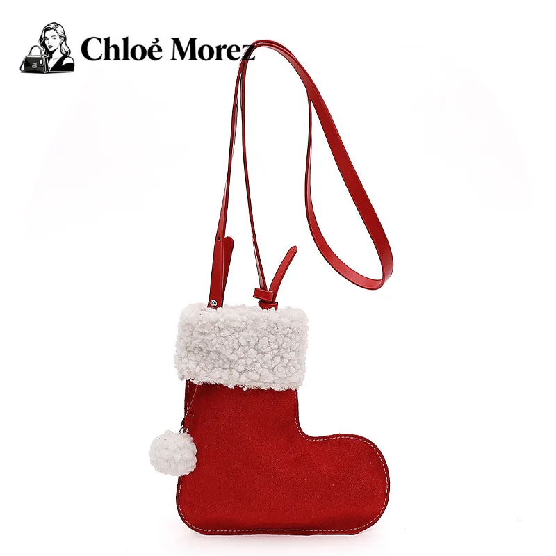 

Christmas Boots, Shoes, Styling Bag, Funny Women's One Shoulder Plush Bucket Bag