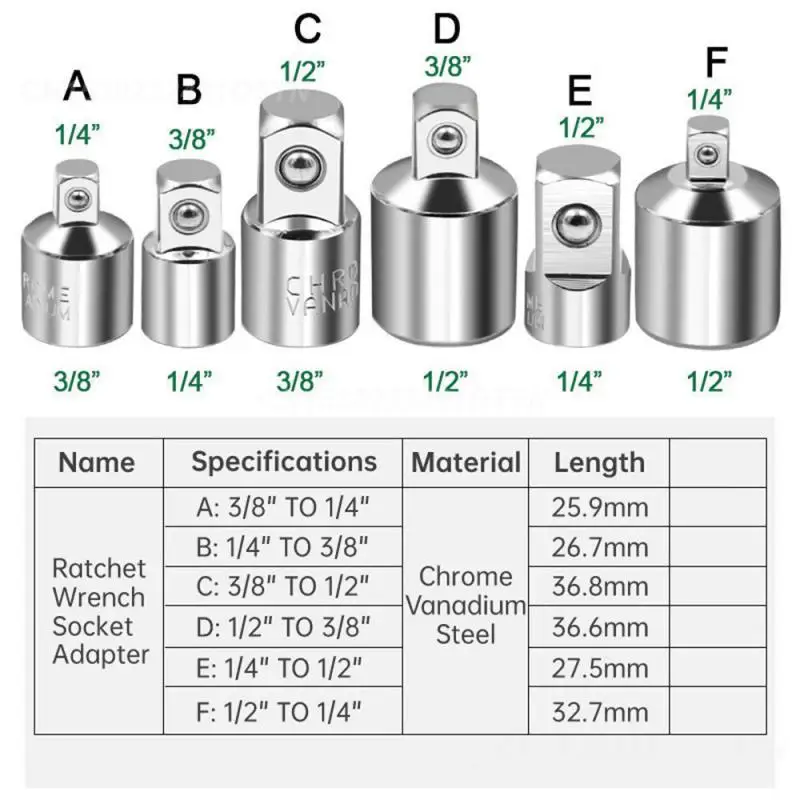 1~4SETS Ratchet Wrench High-quality Chrome Vanadium Steel 1/2 To 3/8 To 1/4 Adapter Cr-v Steel Auto Repair Premium Quality