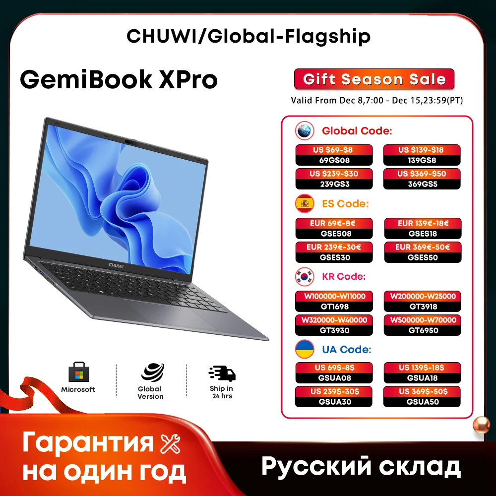 CHUWI GemiBook XPro Laptop Intel N100 Graphics 600 GPU 14.1-inch Screen 8GB RAM 256GB SSD With Cooling Fan Windows 11 Notebook