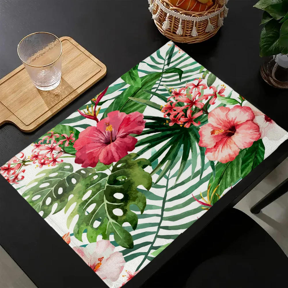 Tropical Forest Leaf Pattern Placemat Black Cotton Linen Table Mats 40X30 Nordic Western Placemat Cup Mats Drink Coasters 10.11