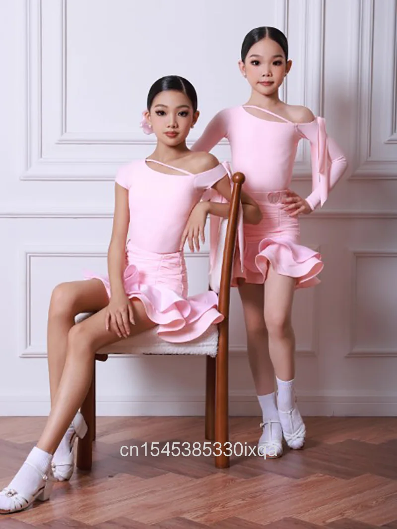 

Детский костюм для латиноамериканских танцев для девочек: комбинезон-трико с пышной юбкой, профессиональный наряд для выступлений и тренировок, новинка 2026 года