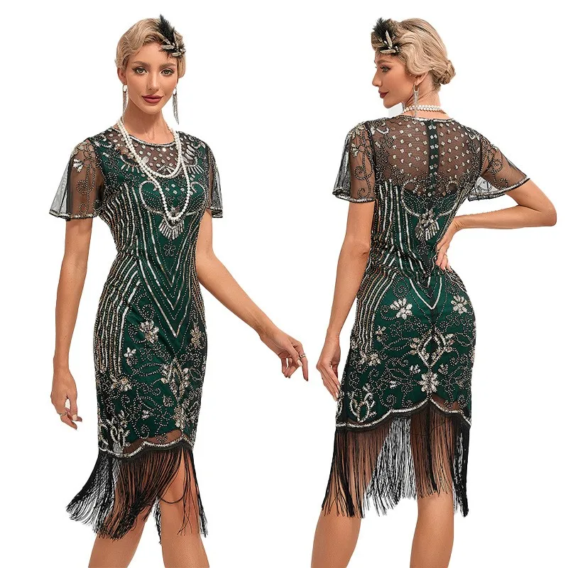 Beading Sequins Gown Mini Length Elegant with Tassel Embroidery Banquet Dress for Women Spring Company Annual Meeting Dress