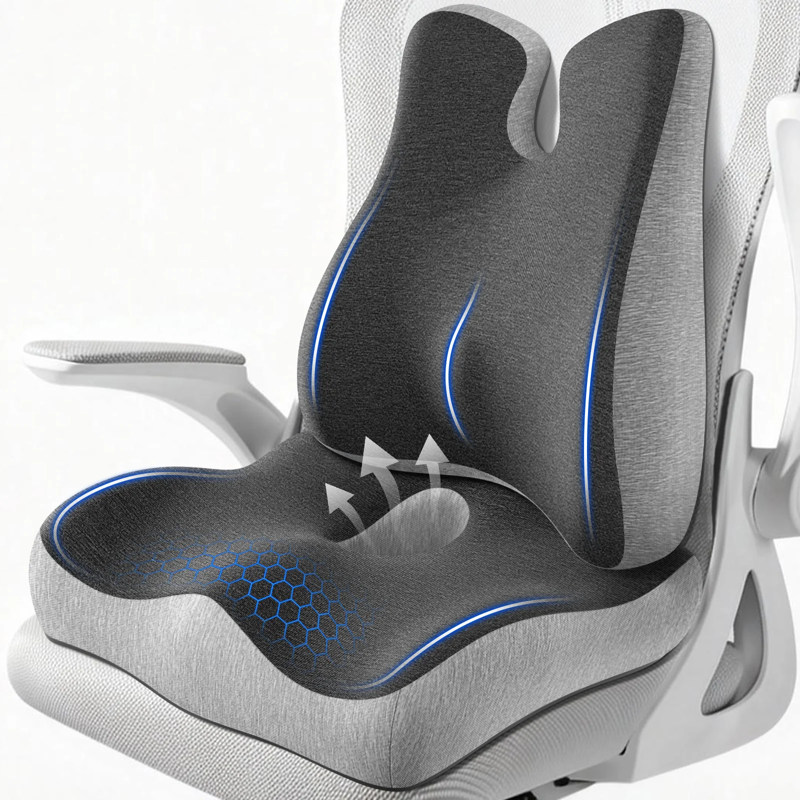 Multi Purpose Memory Foam Seat and Back Cushion Ergonomic Coccyx Pain Relief Pillow for Long Time Sitting Office Driving Home Use