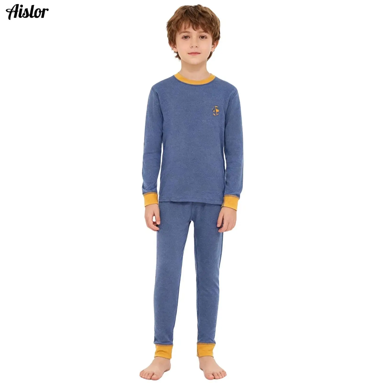 

Kids Boys Girls Thermal Underwear Set Autumn Winter Nightwear Homerwear Loungewear Round Neck Long Sleeve Top+Leggings Pants Set