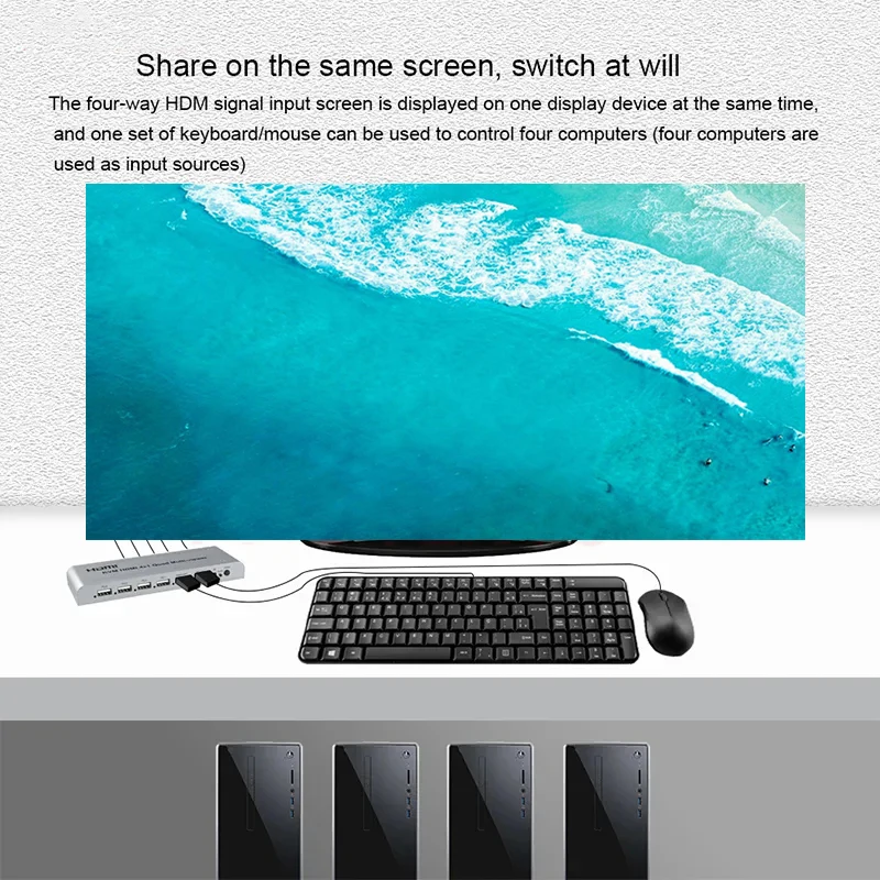 KVM HDMI 4X1 Quad Multi Viewer Switch 4 in 1 out Vedio Processor Screen Multiviewer Seamless 1080P Supports USB keyboard mouse