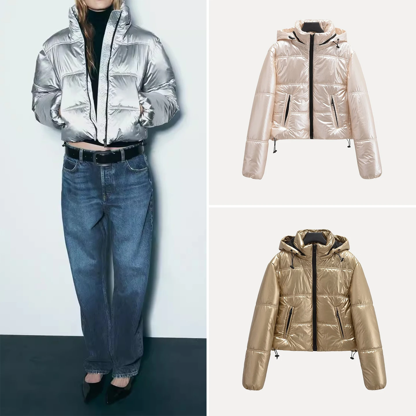 

Ele ort Stand Collar Jaet Women's Faion Sle Autumn New Arrival Z Stand Fit ort Coat with Hat Long Sve