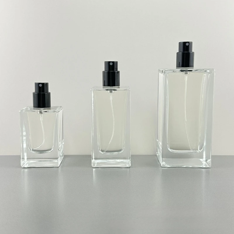 Recipiente de perfume garrafa cosméticos engarrafados cristal branco garrafas de vidro spray garrafas quadradas vazias frasco de perfume friso