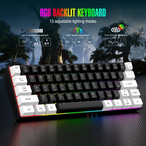 Teclado para juegos con cable al 60%, mini teclado ultracompacto retroiluminado RGB, mini compacto impermeable 61 teclas, adecuado para jugadores de PC/Mac, t